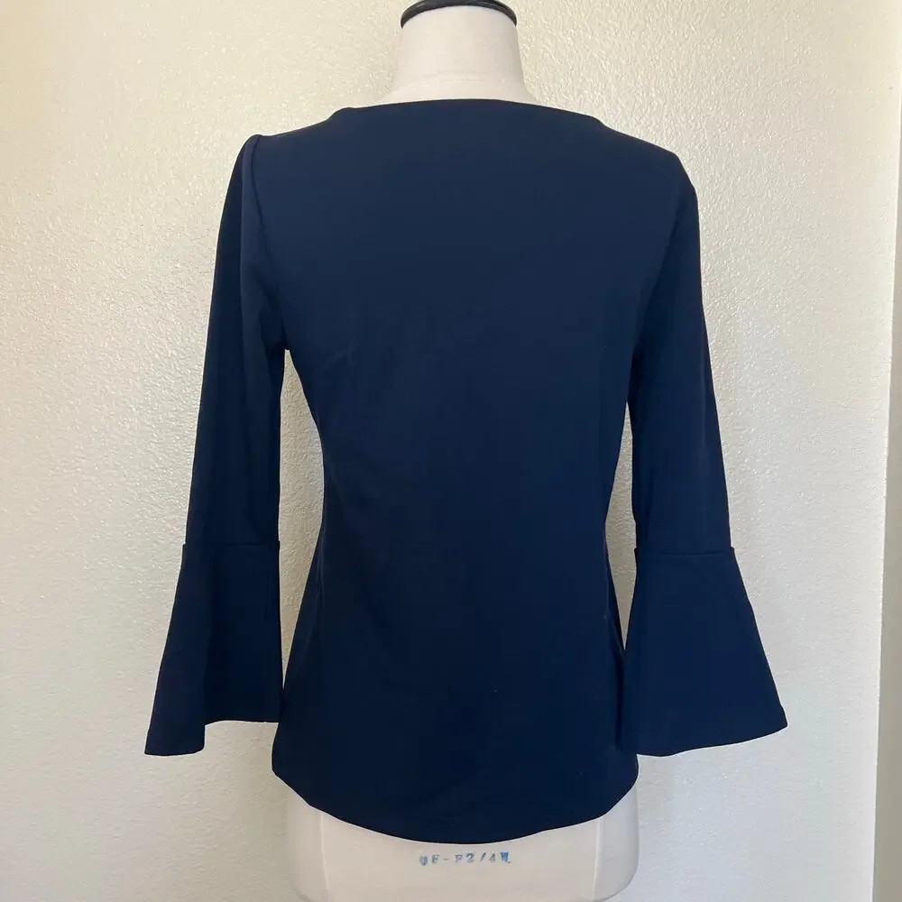 Ann Taylor navy blue bell sleeve blouse top 3/4 sleeve